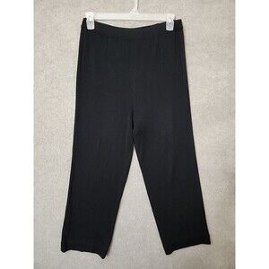 Misook Knit Pull On Pants Womens L Petite Black Stretch Straight Leg